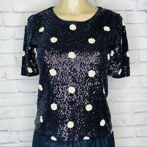 J Crew Black Polka Dot Sequin Top